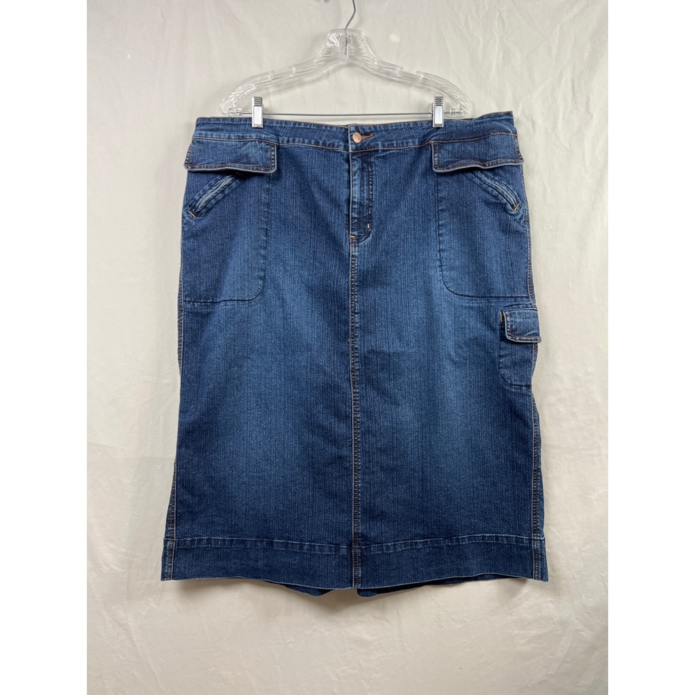Venezia Denim Cargo Skirt Womens 22 Y2K Dark Wash Stretch Midi Utility Pocket
